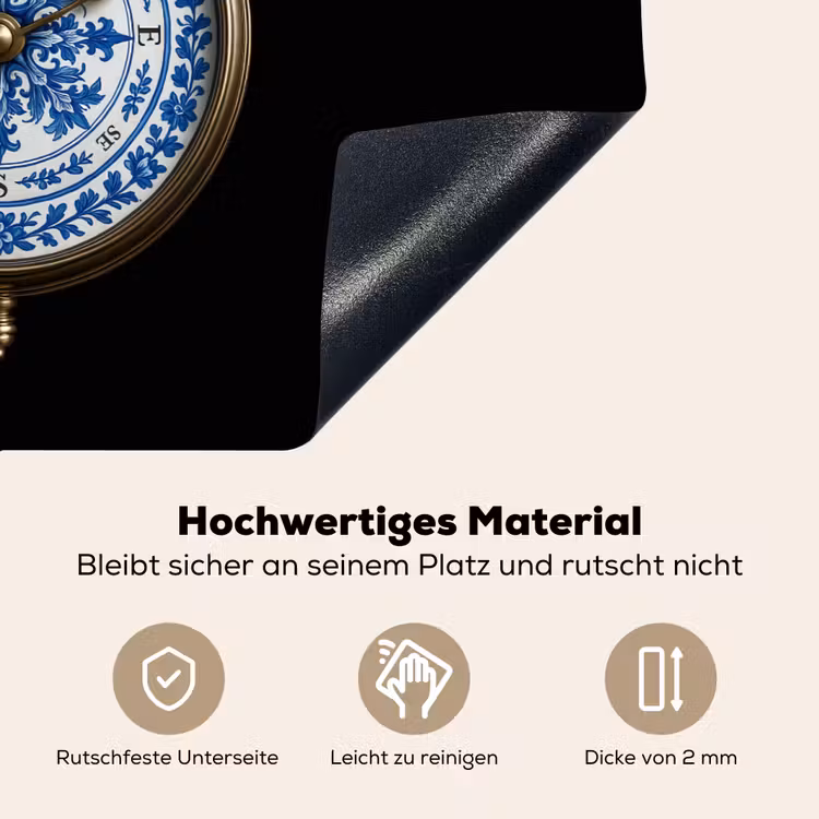 Kompas - Delfts blauw - Zwart Inductie beschemer met haakjes klein -ky-onderkant-de