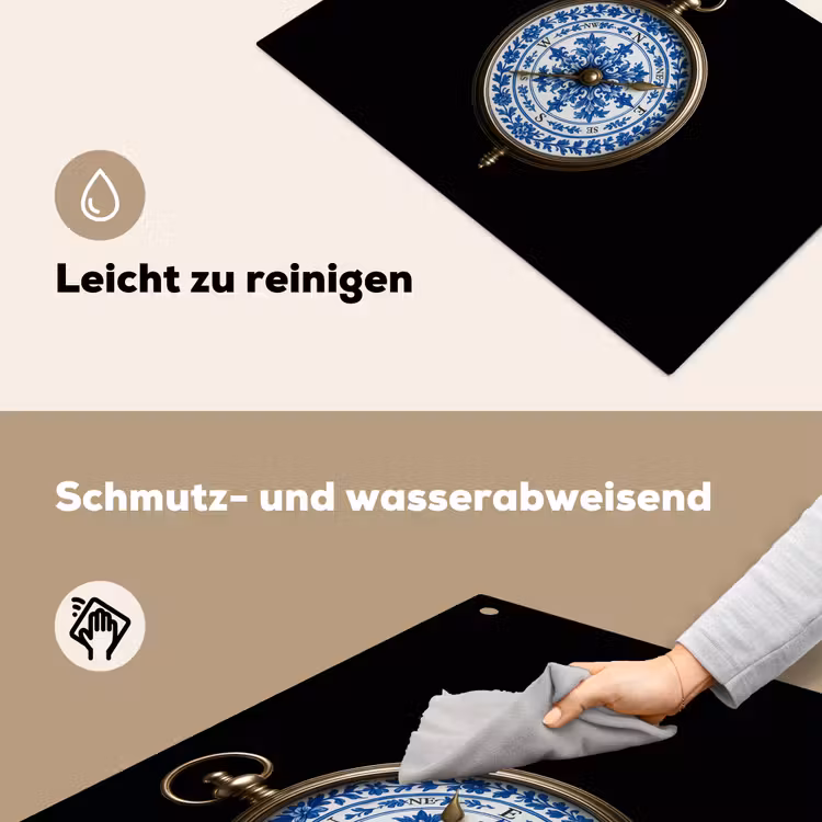 Kompas - Delfts blauw - Zwart Inductie beschemer met haakjes klein -ky-schoon-de