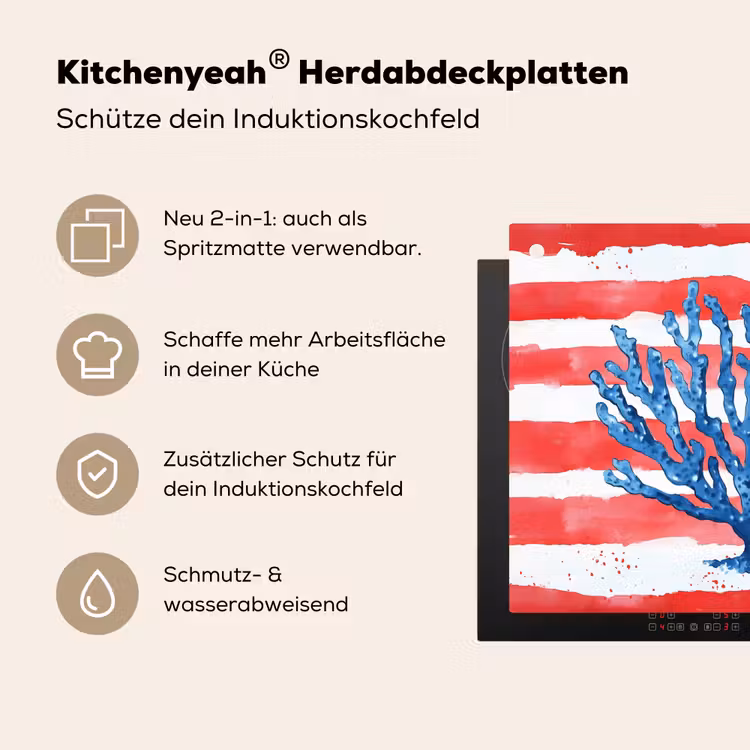 Koraal - Verfstructuur - Rood - Blauw Inductie beschemer met haakjes middel -ky-usp-de