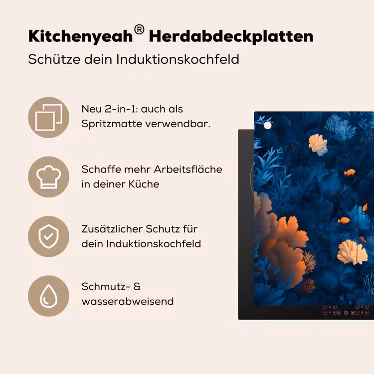 Koraalrif - Vissen - Oceaan - Blauw Inductie beschemer met haakjes klein -ky-usp-de