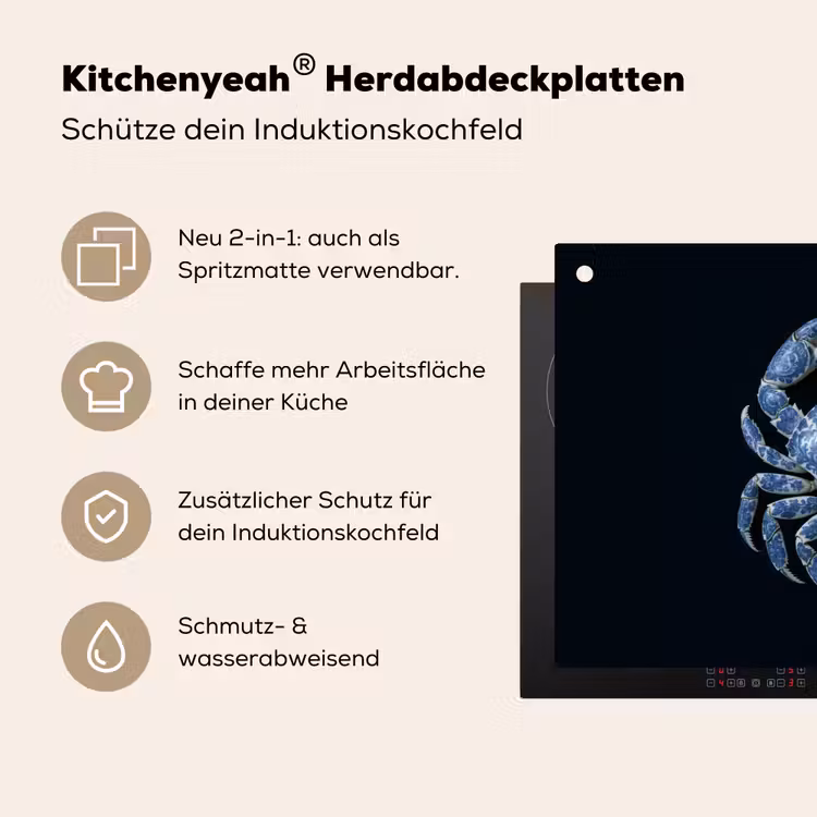 Krab - Delfts blauw - Dieren Inductie beschemer met haakjes klein -ky-usp-de