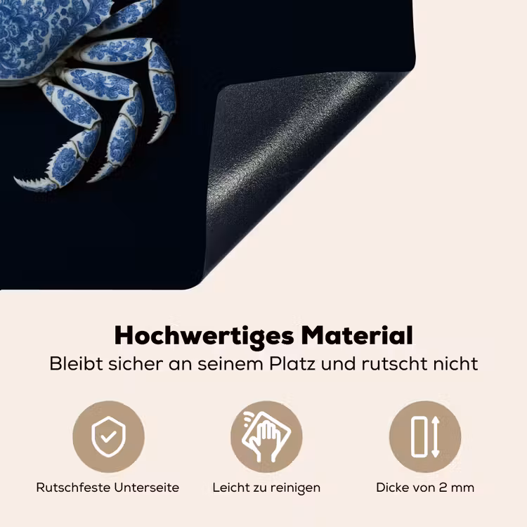 Krab - Delfts blauw - Dieren Inductie beschemer met haakjes klein -ky-onderkant-de