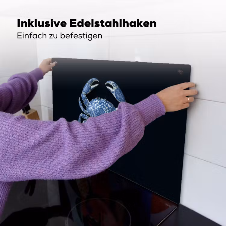 Krab - Delfts blauw - Dieren Inductie beschemer met haakjes klein -ky-ophangen-de