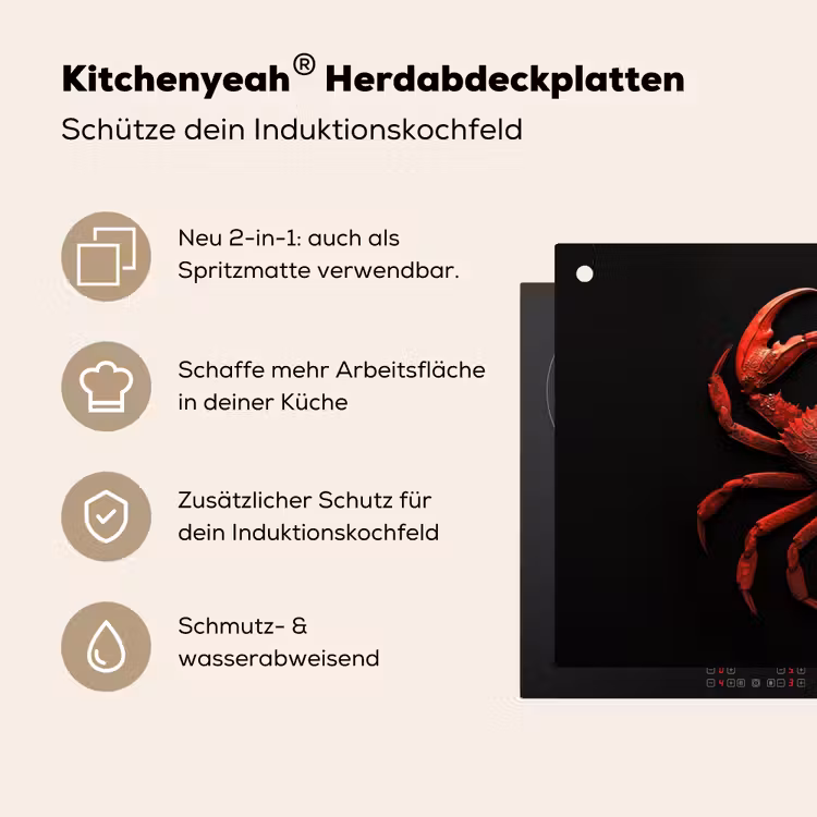 Krab - Rood - Vissen - Schaaldieren Inductie beschemer met haakjes klein -ky-usp-de