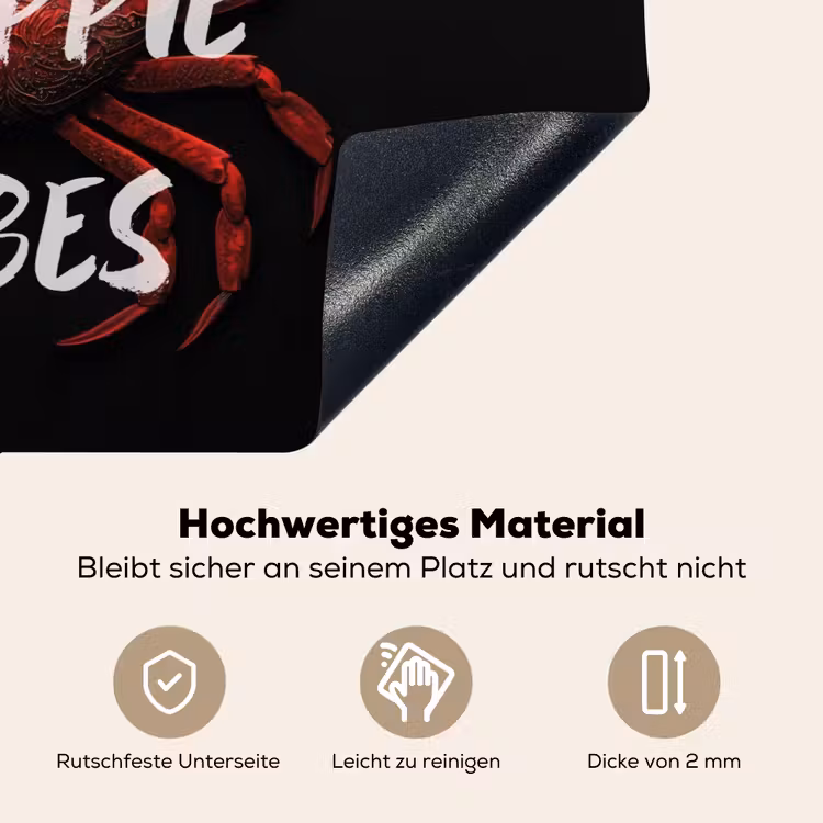 Krab - Rood - Tekst - Zwart Inductie beschemer met haakjes klein -ky-onderkant-de