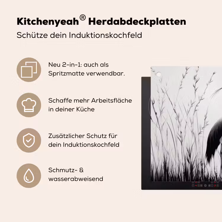 Kraanvogels - Gras - Hartvorm - Zwart Inductie beschemer met haakjes klein -ky-usp-de