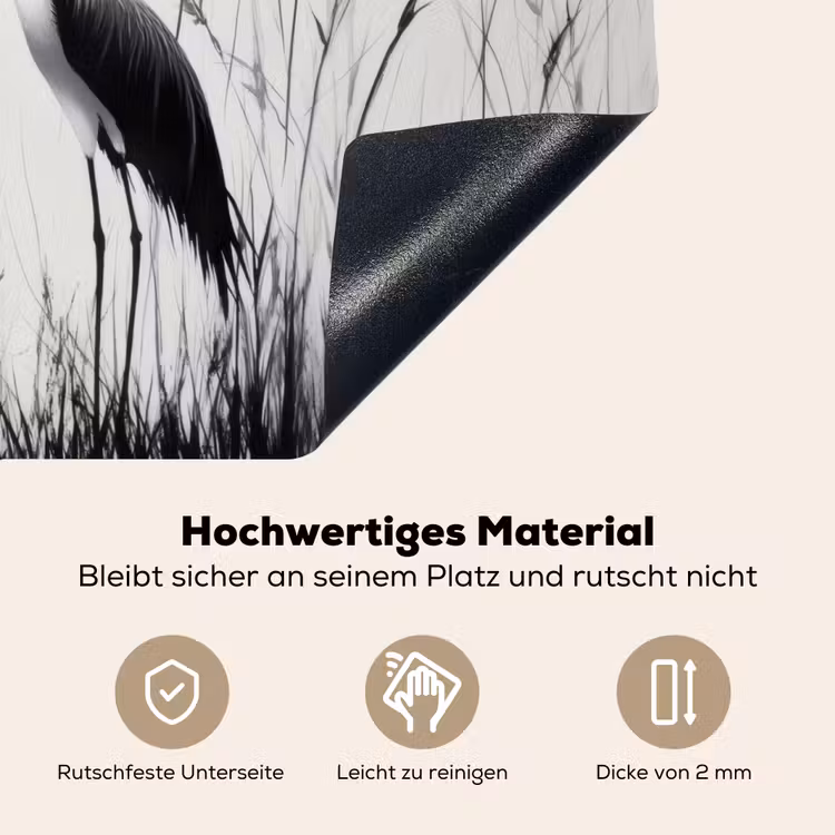 Kraanvogels - Gras - Hartvorm - Zwart Inductie beschemer met haakjes klein -ky-onderkant-de