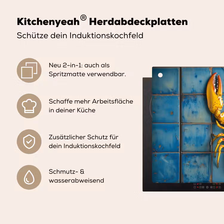 Kreeft - Geel - Blauw - Tegels Inductie beschemer met haakjes klein -ky-usp-de