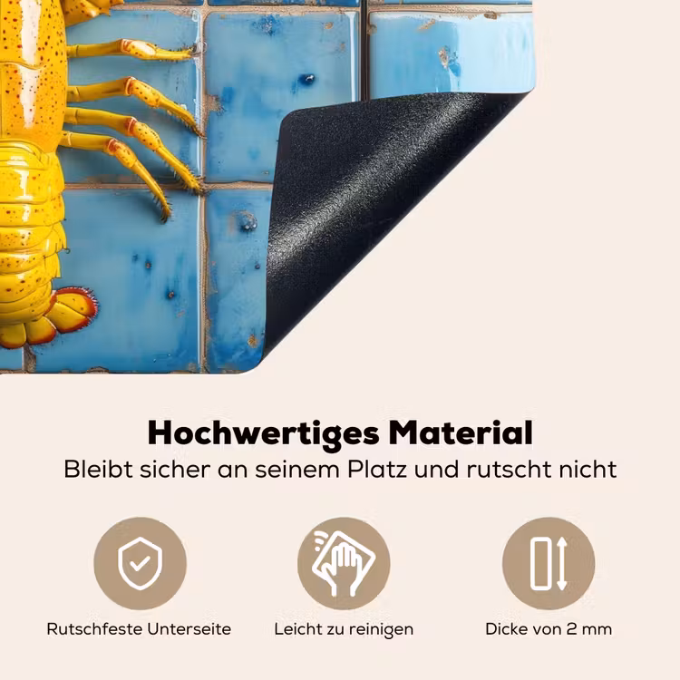 Kreeft - Geel - Blauw - Tegels Inductie beschemer met haakjes klein -ky-onderkant-de