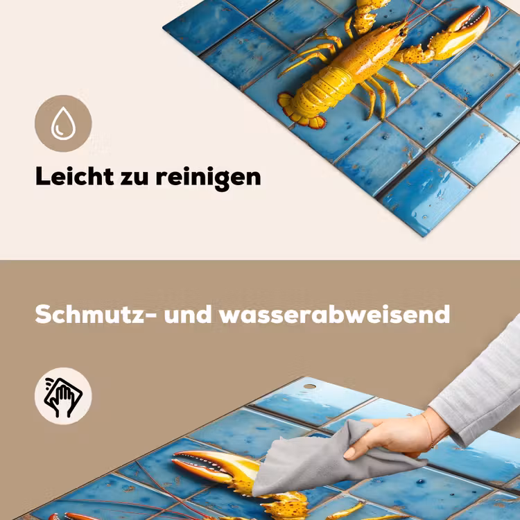 Kreeft - Geel - Blauw - Tegels Inductie beschemer met haakjes klein -ky-schoon-de