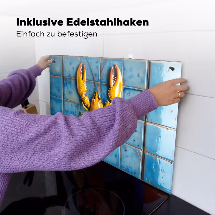Kreeft - Geel - Blauw - Tegels Inductie beschemer met haakjes klein -ky-ophangen-de