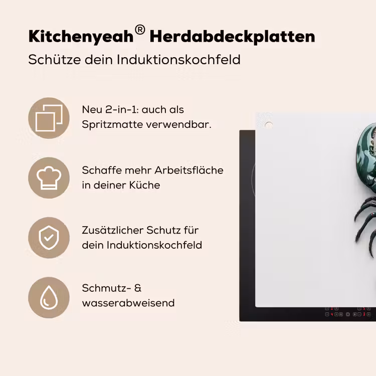 Kreeft - Glossier - Groen - Wit Inductie beschemer met haakjes klein -ky-usp-de
