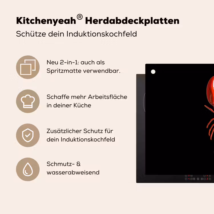Kreeft - Glossier Rood - Zwart Inductie beschemer met haakjes klein -ky-usp-de