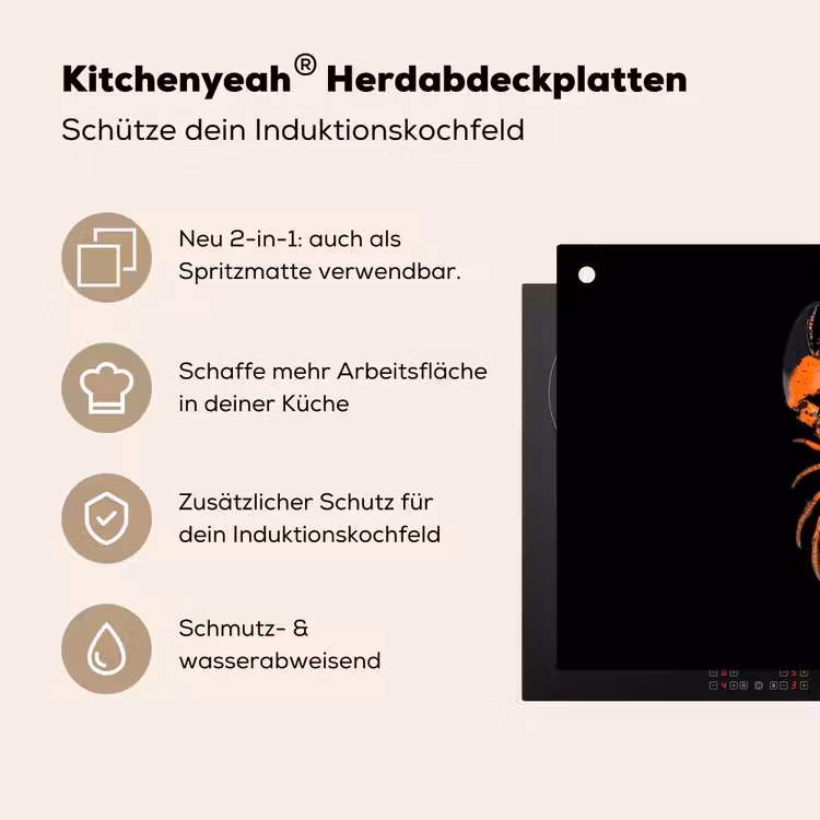 Kreeft - Oranje - Zwart - Modern Inductie beschemer met haakjes klein -ky-usp-de
