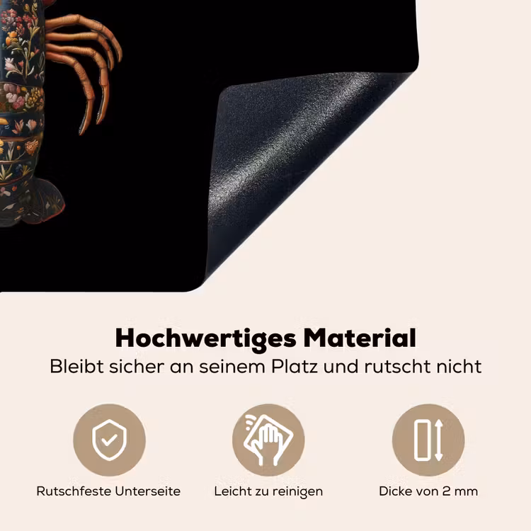Kreeft - Zwart - Bloemenpatroon - Artistiek Inductie beschemer met haakjes klein -ky-onderkant-de