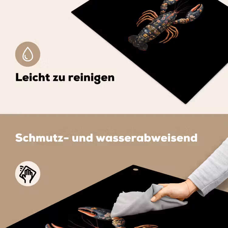 Kreeft - Zwart - Bloemenpatroon - Artistiek Inductie beschemer met haakjes klein -ky-schoon-de
