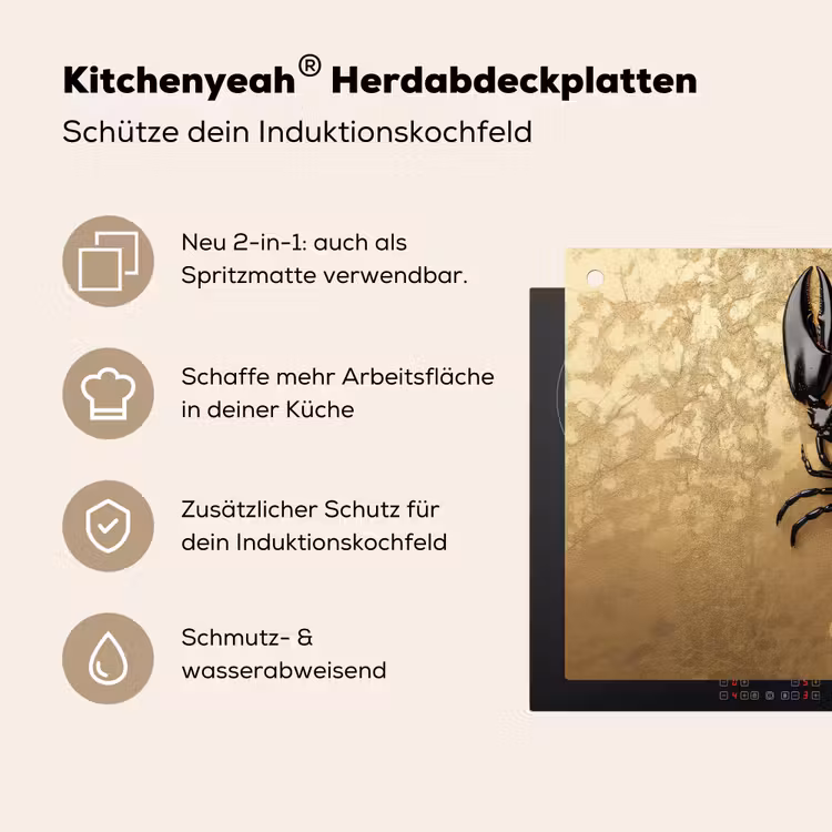 Kreeft - Zwart - Goud - Luxe Inductie beschemer met haakjes klein -ky-usp-de