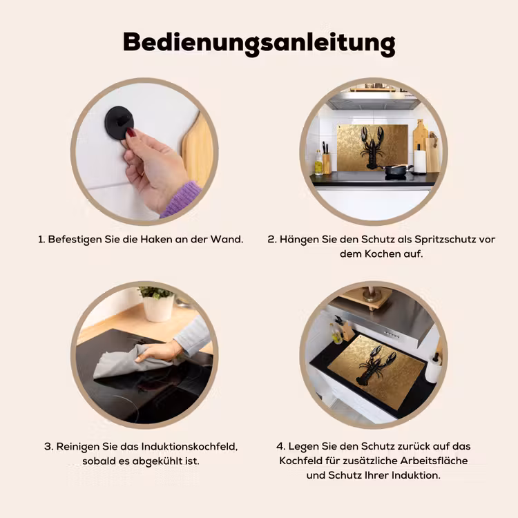 Kreeft - Zwart - Goud - Luxe Inductie beschemer met haakjes klein -ky-gebruik-de