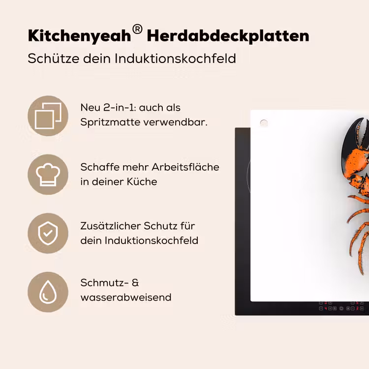 Kreeft - Zwart - Oranje - Wit - Uniek Inductie beschemer met haakjes klein -ky-usp-de