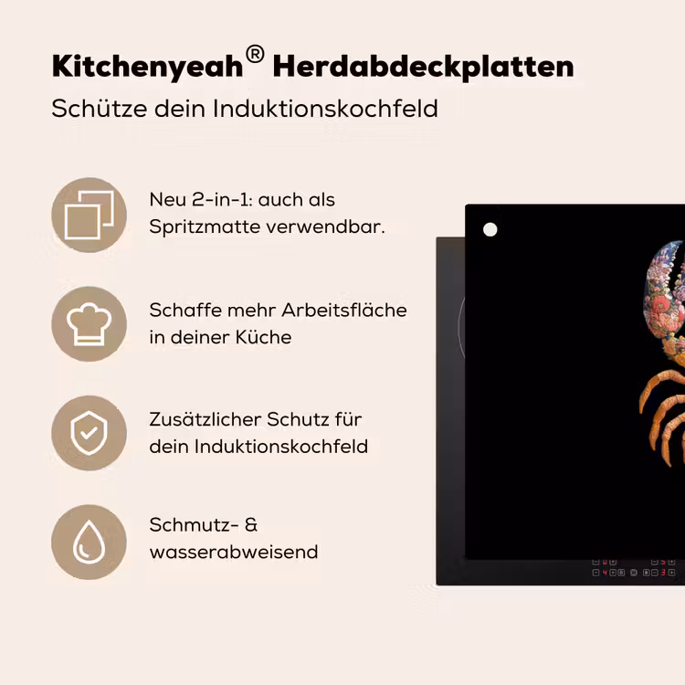 Kreeft - Borduur - Kleurrijk - Bloemen Inductie beschemer met haakjes klein -ky-usp-de