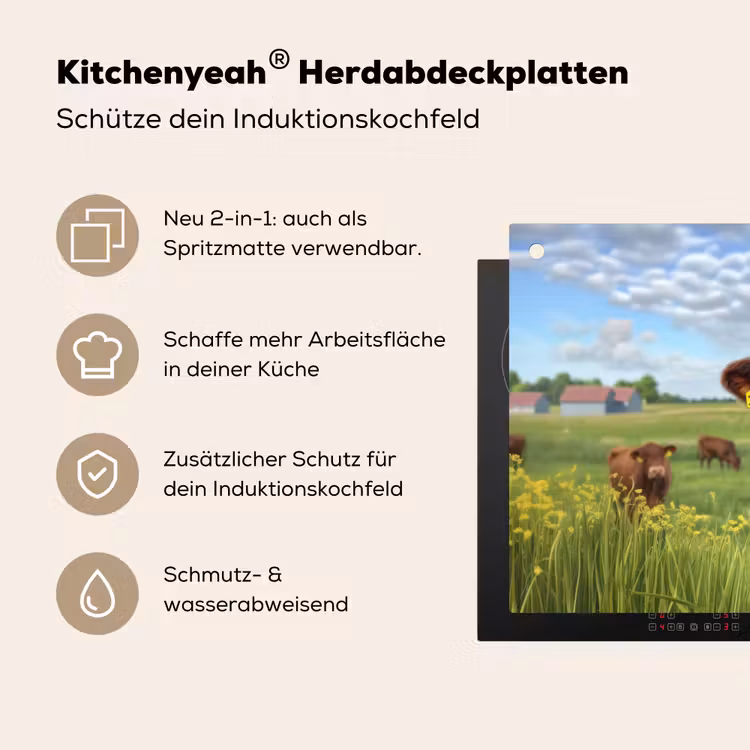 Koe - Weide - Bloemen Inductie beschemer met haakjes klein -ky-usp-de