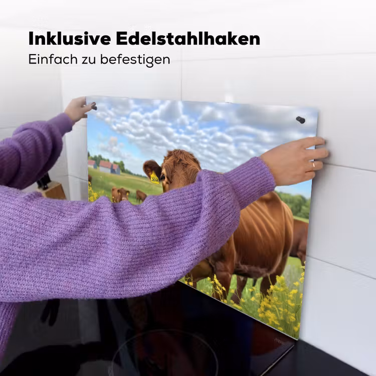 Koe - Weide - Bloemen Inductie beschemer met haakjes klein -ky-ophangen-de