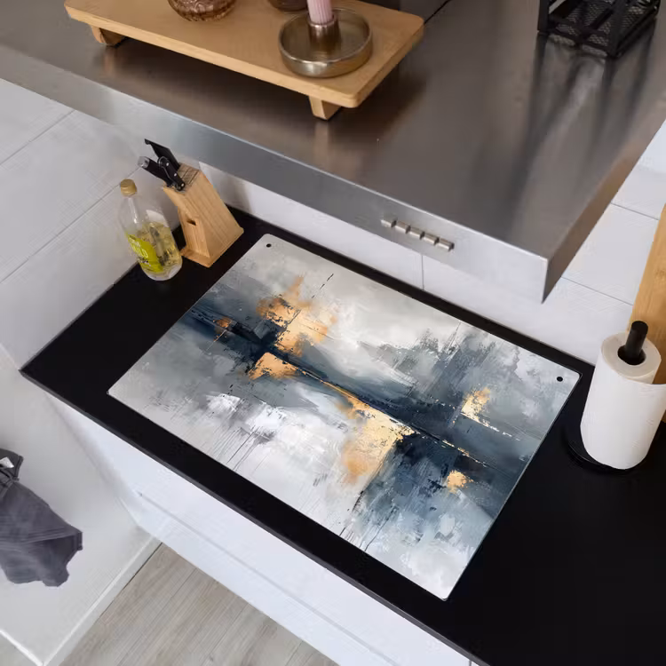 Kunst - Grijs - Goud - Abstract Inductie beschemer met haakjes klein -sfeer1
