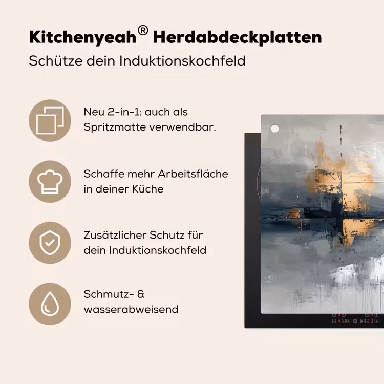Kunst - Grijs - Goud - Abstract Inductie beschemer met haakjes klein -ky-usp-de