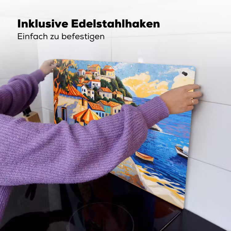 Kustdorp - Huisjes - Mozaïek - Zee Inductie beschemer met haakjes klein -ky-ophangen-de