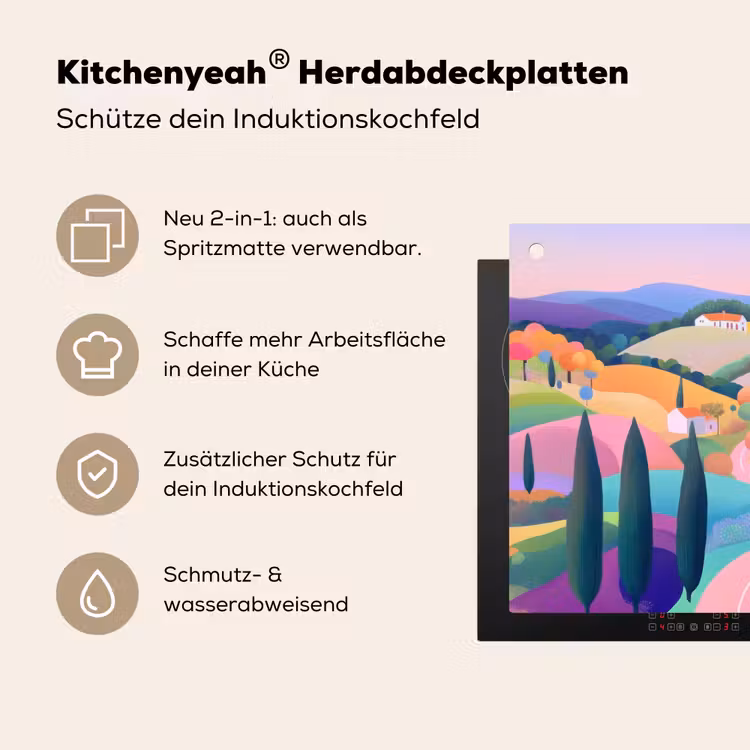 Landschap - Paars - Pastel - Huizen Inductie beschemer met haakjes klein -ky-usp-de