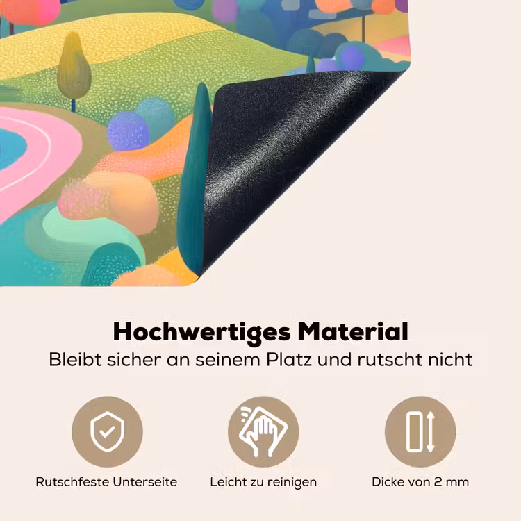 Landschap - Paars - Pastel - Huizen Inductie beschemer met haakjes klein -ky-onderkant-de