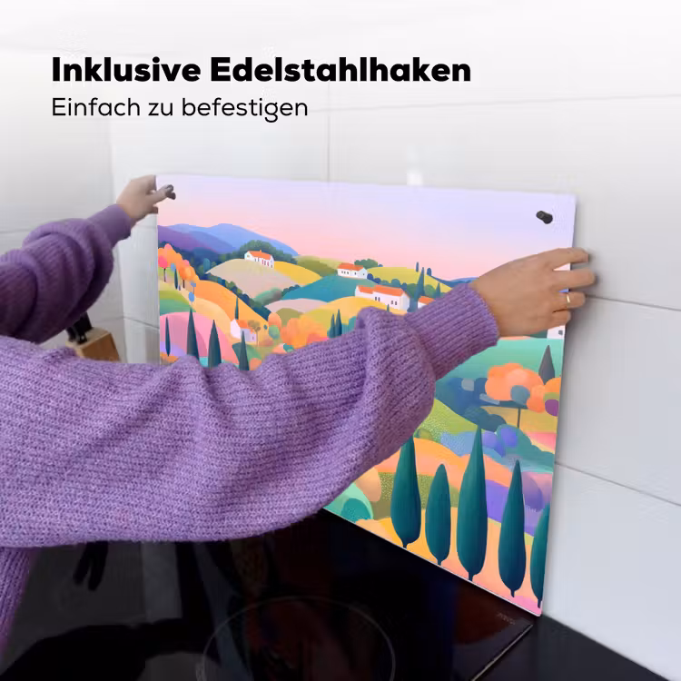 Landschap - Paars - Pastel - Huizen Inductie beschemer met haakjes klein -ky-ophangen-de