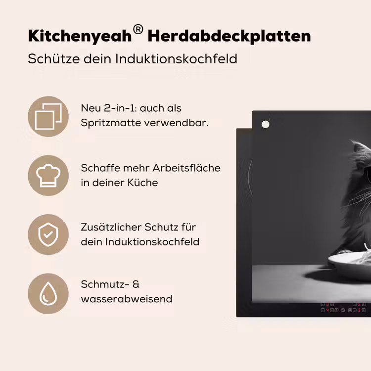 Langharige kat - Zonnebril - Spaghetti - Humor - Zwart - wit Inductie beschemer met haakjes klein -ky-usp-de