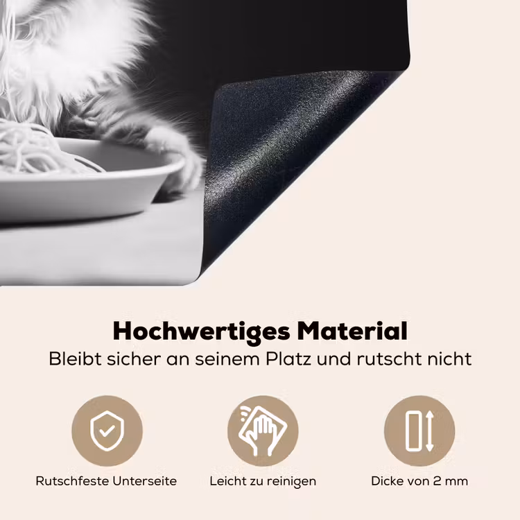 Langharige kat - Zonnebril - Spaghetti - Humor - Zwart - wit Inductie beschemer met haakjes klein -ky-onderkant-de