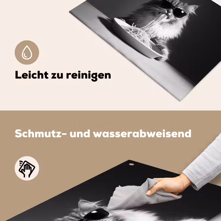 Langharige kat - Zonnebril - Spaghetti - Humor - Zwart - wit Inductie beschemer met haakjes klein -ky-schoon-de