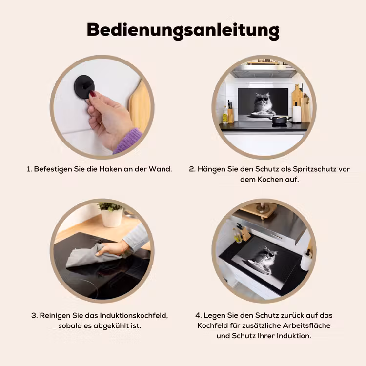 Langharige kat - Zonnebril - Spaghetti - Humor - Zwart - wit Inductie beschemer met haakjes klein -ky-gebruik-de