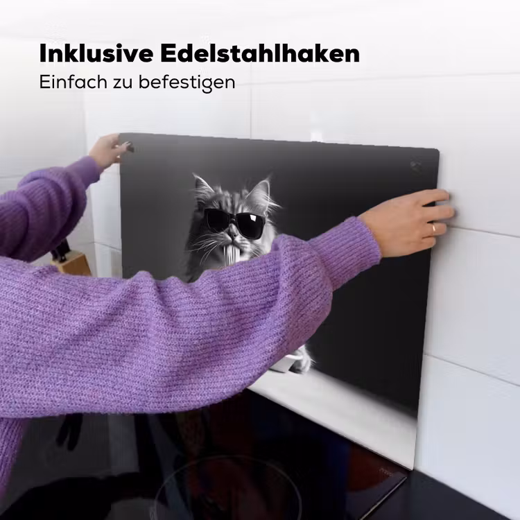 Langharige kat - Zonnebril - Spaghetti - Humor - Zwart - wit Inductie beschemer met haakjes klein -ky-ophangen-de