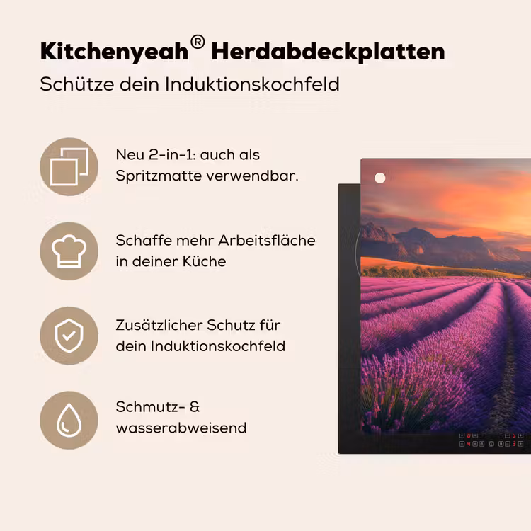 Lavendelveld - Zonsondergang - Paars Inductie beschemer met haakjes klein -ky-usp-de
