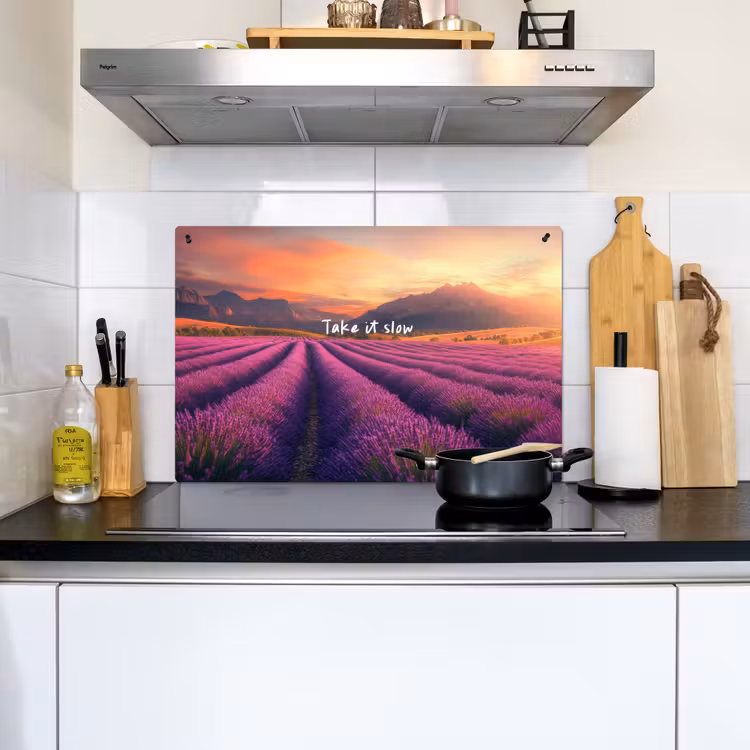 Lavendelveld - Quote - Zonsondergang Inductie beschemer met haakjes klein -sfeer2