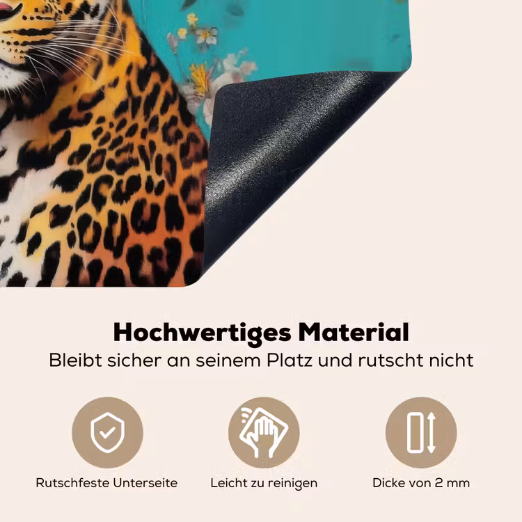 Luipaard - Bloemen - Kroon Inductie beschemer met haakjes klein -ky-onderkant-de
