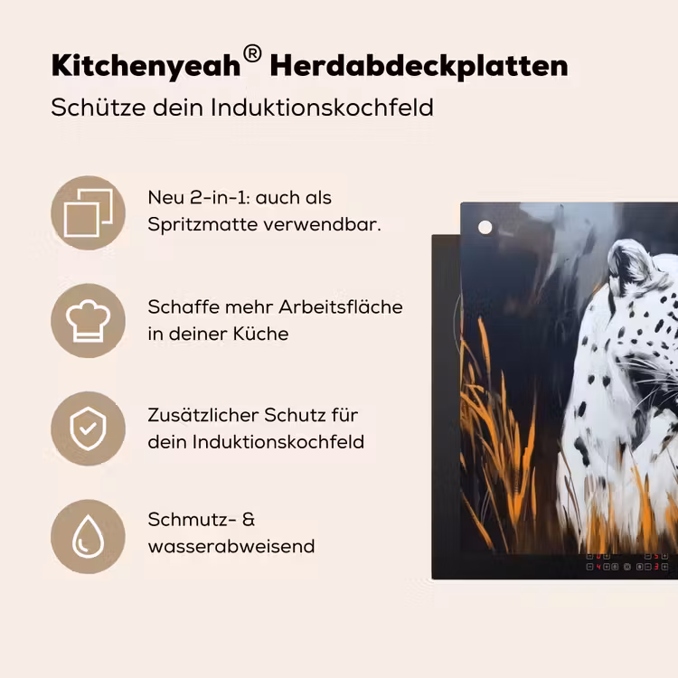 Luipaard - Oranje - Wit - Gras Inductie beschemer met haakjes klein -ky-usp-de