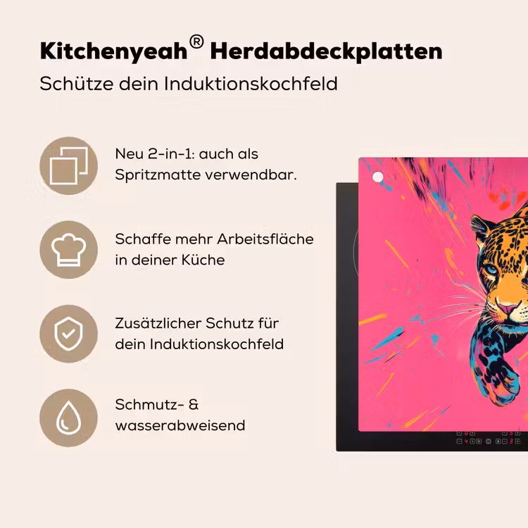 Luipaard - Roze - Oranje - Blauw - Verf Inductie beschemer met haakjes klein -ky-usp-de