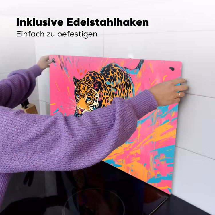 Luipaard - Roze - Oranje - Blauw - Verf Inductie beschemer met haakjes klein -ky-ophangen-de