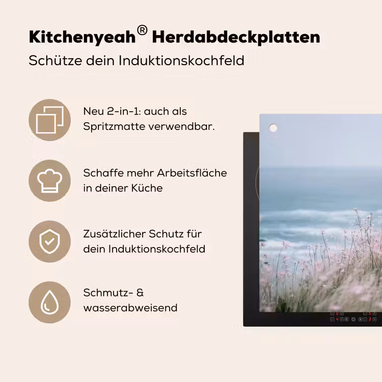 Vuurtoren - Klif - Zee - Bloemen Inductie beschemer met haakjes middel -ky-usp-de
