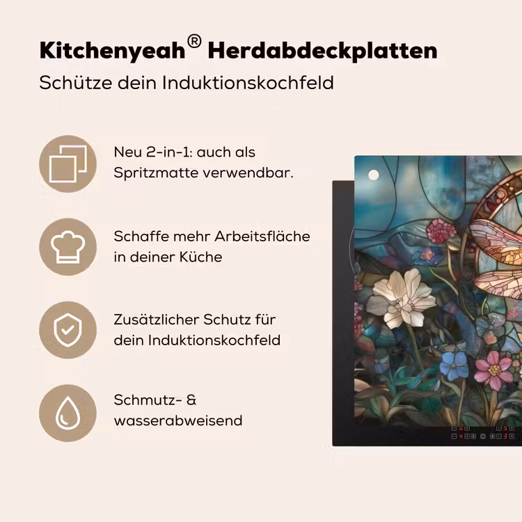 Libelle - Mozaïek - Bloemen - Kleurrijk Inductie beschemer met haakjes klein -ky-usp-de