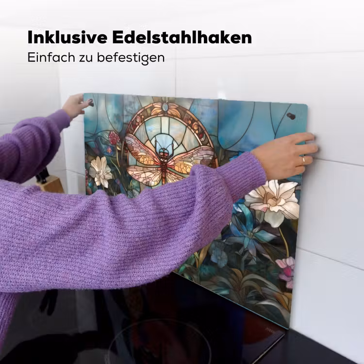 Libelle - Mozaïek - Bloemen - Kleurrijk Inductie beschemer met haakjes klein -ky-ophangen-de