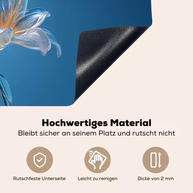 Lelies - Blauw - Glazen Inductie beschemer met haakjes klein -ky-onderkant-de