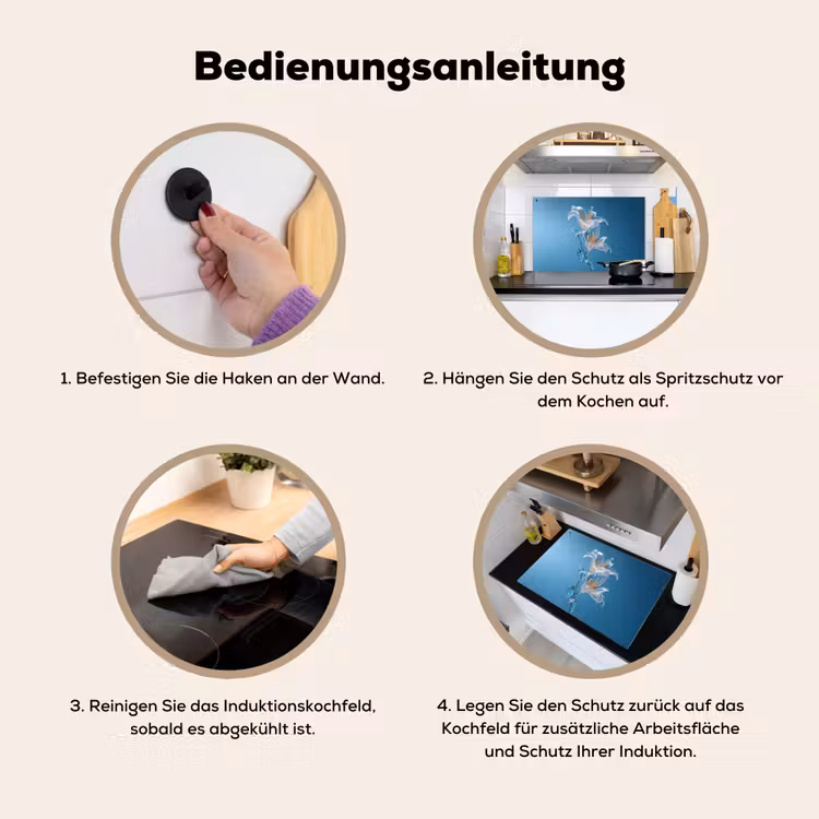 Lelies - Blauw - Glazen Inductie beschemer met haakjes klein -ky-gebruik-de