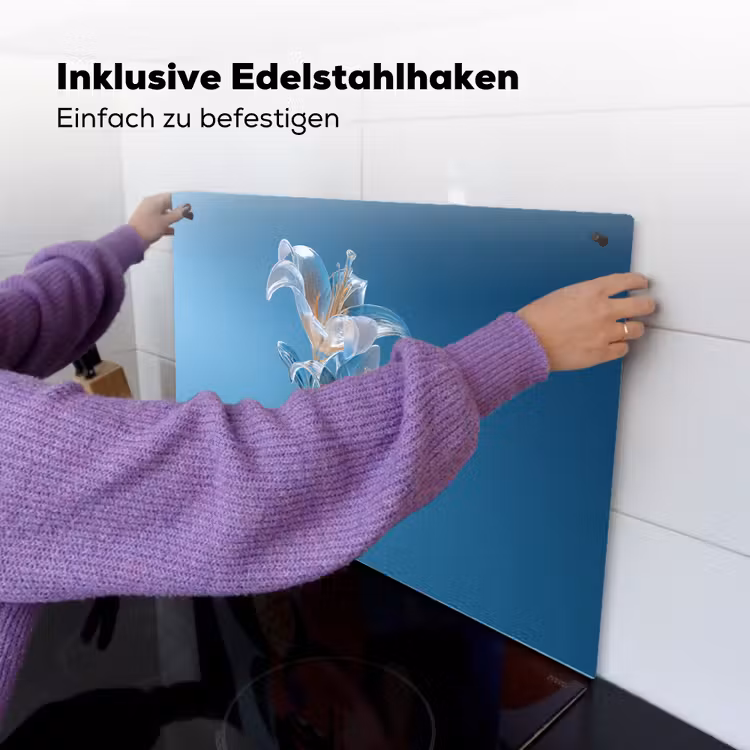 Lelies - Blauw - Glazen Inductie beschemer met haakjes klein -ky-ophangen-de