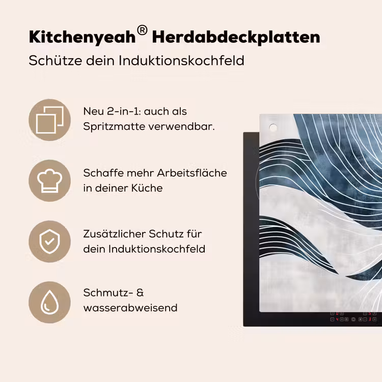 Lijnen - Golven - Abstract - Blauw Inductie beschemer met haakjes klein -ky-usp-de